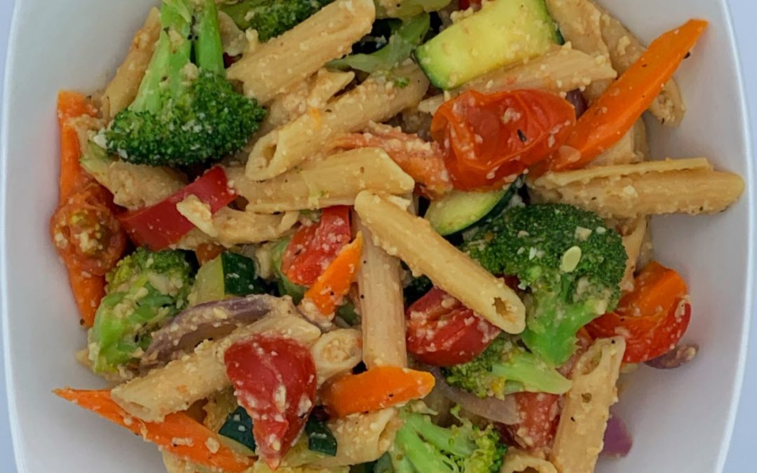 Vegan Pasta Primavera with Garlic Cashew Sauce